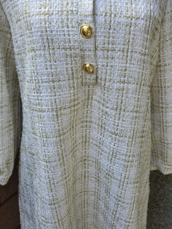 Shop The Mint Ivory Plaid Button-Front Long Sleeve Shift Dress - Picture 5 of 11